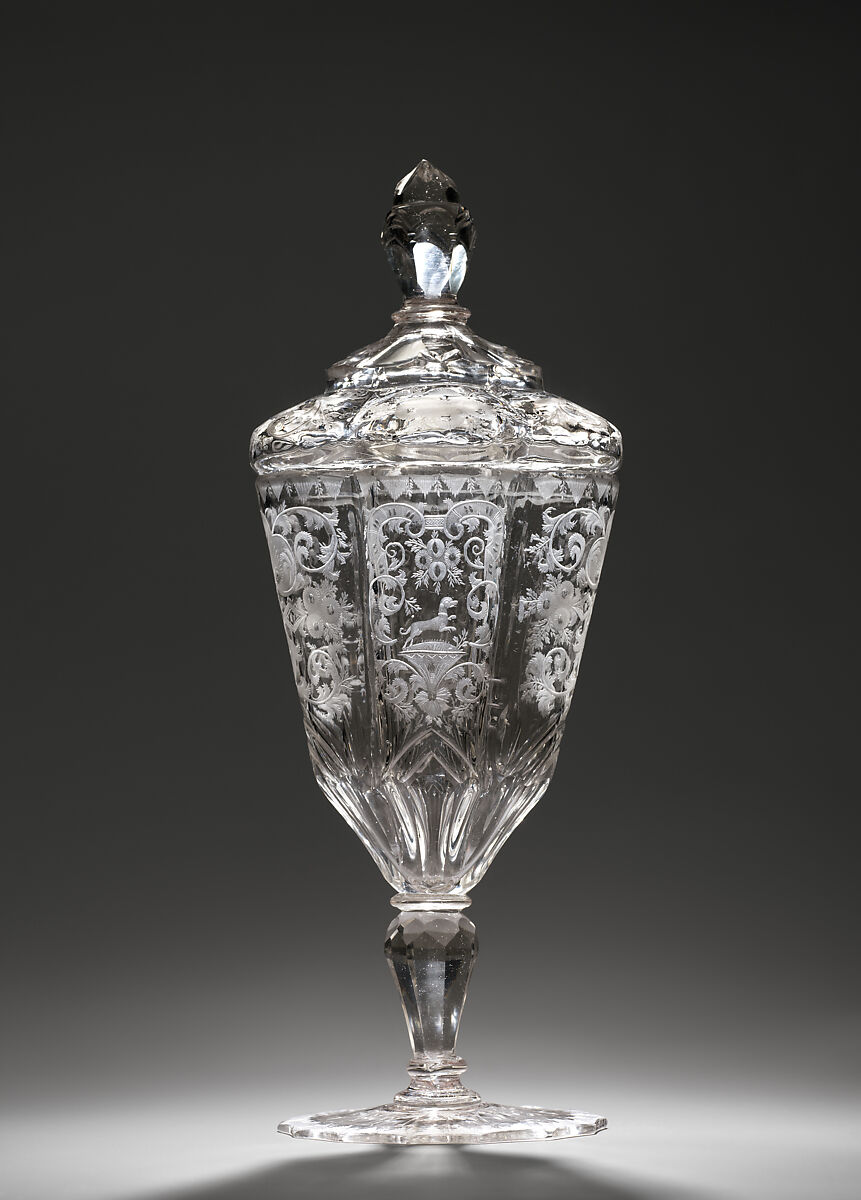 Standing cup with cover, Glass, Bohemian, Riesengebirge (Krkonoše)