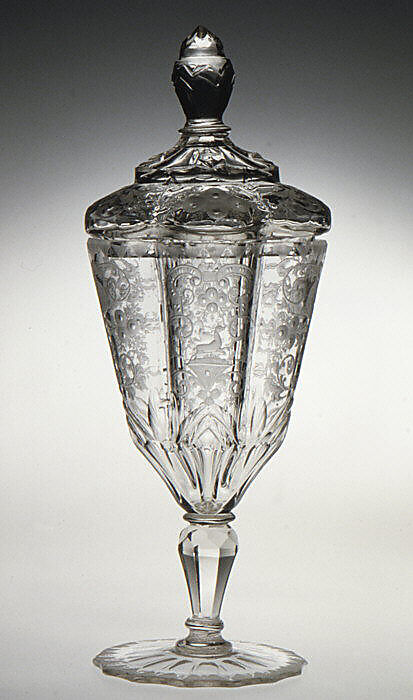 Standing cup with cover, Glass, Bohemian, Riesengebirge (Krkonoše) 