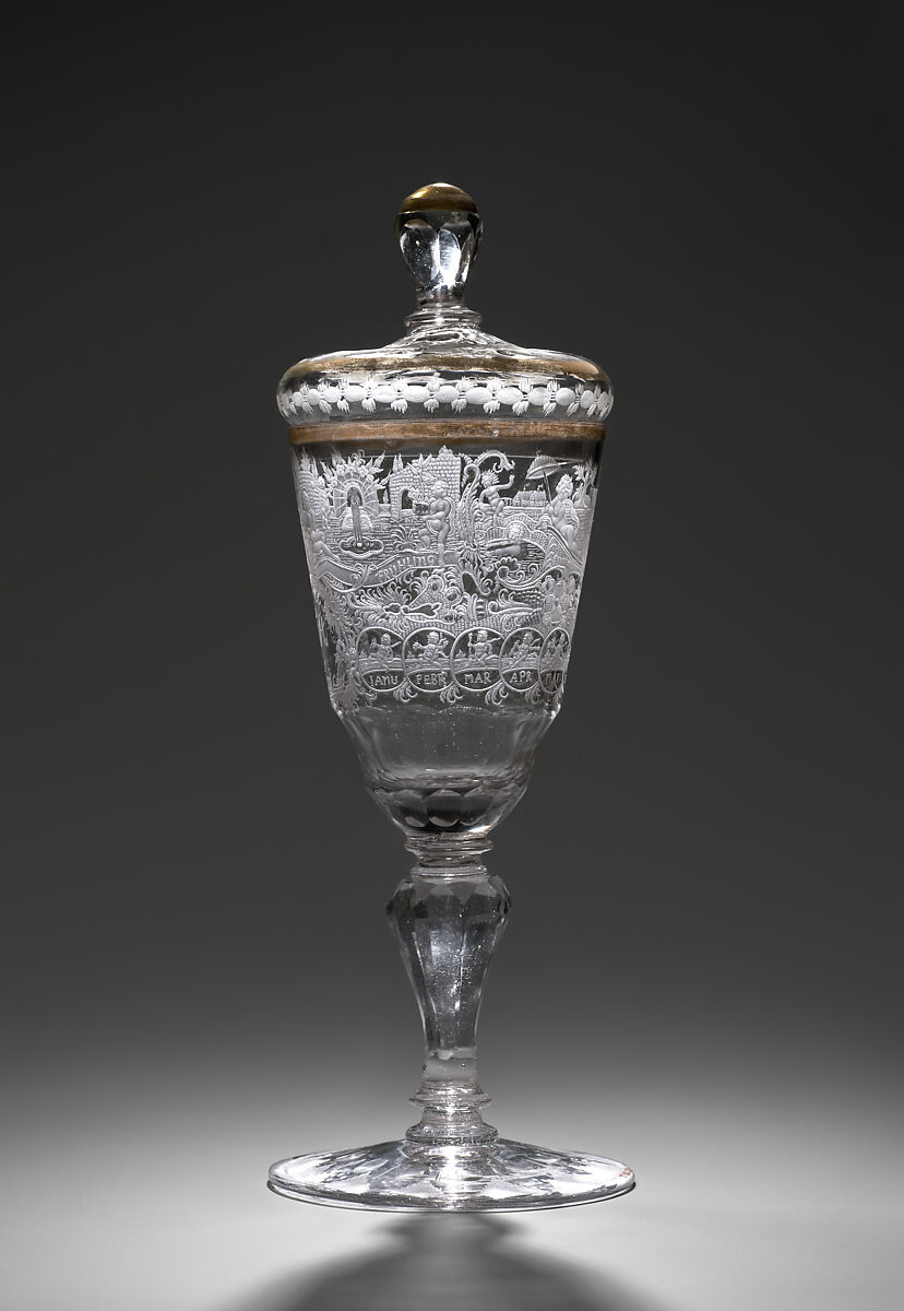 Standing cup with cover, Glass, German, Silesia