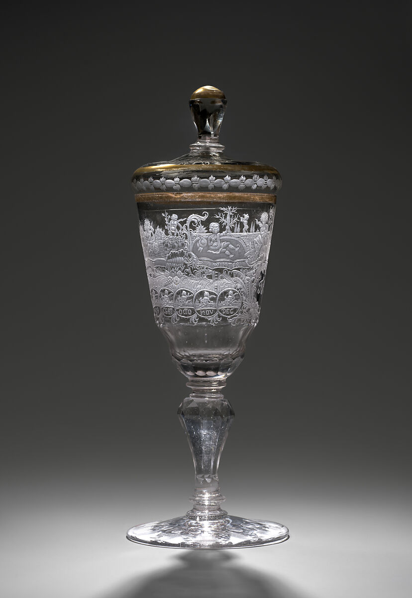 Standing cup with cover, Glass, German, Silesia