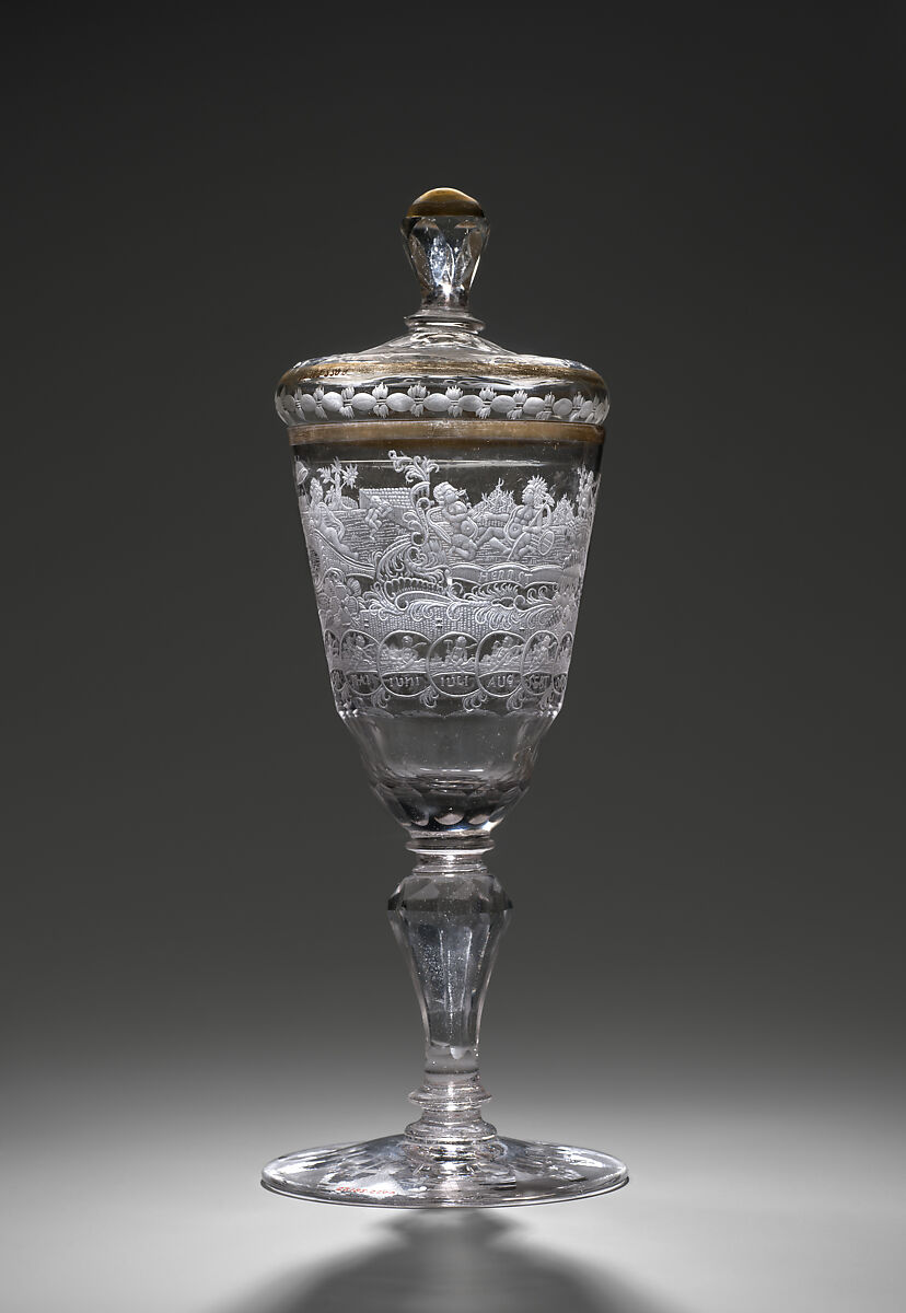Standing cup with cover, Glass, German, Silesia