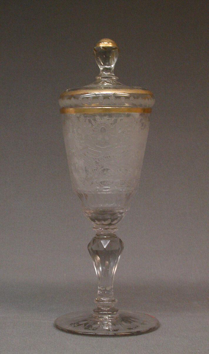 Standing cup with cover, Glass, German, Silesia 