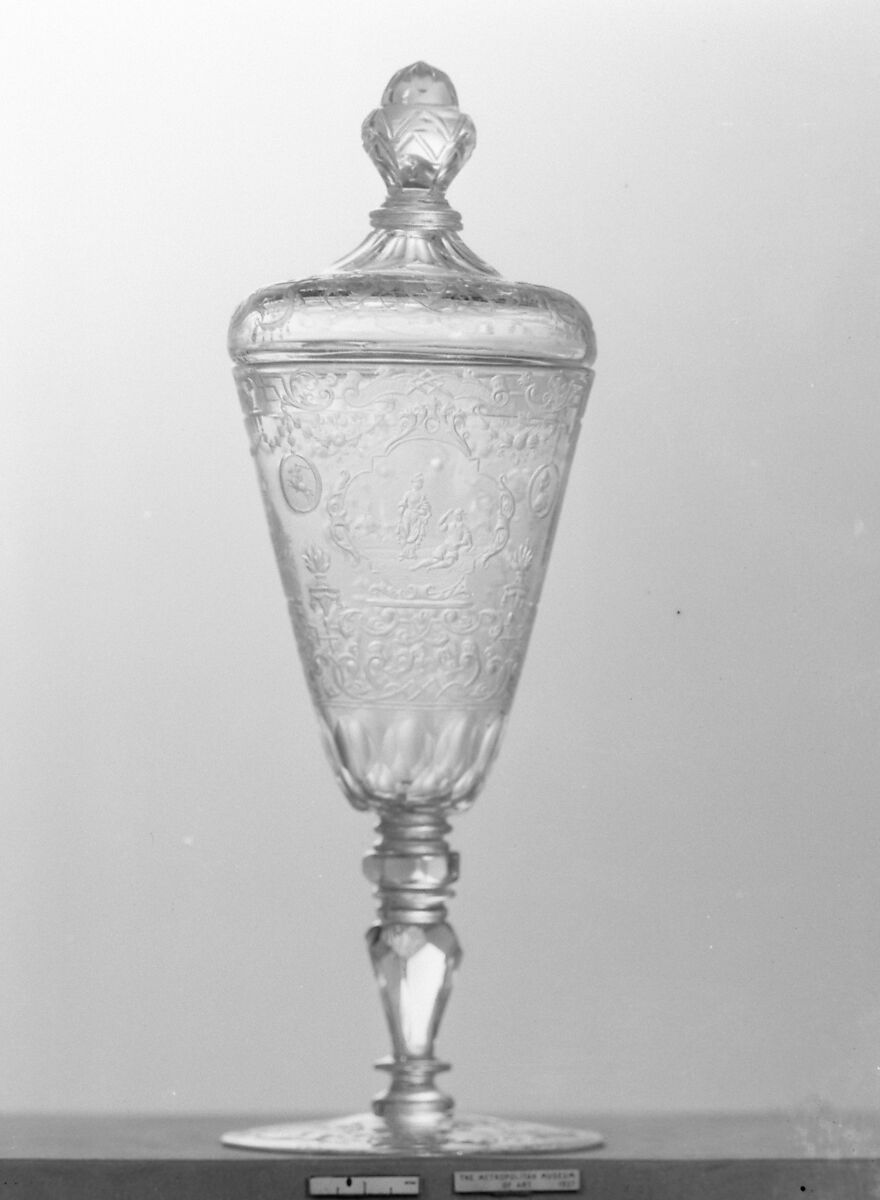 Standing cup with cover, Glass, Bohemian 