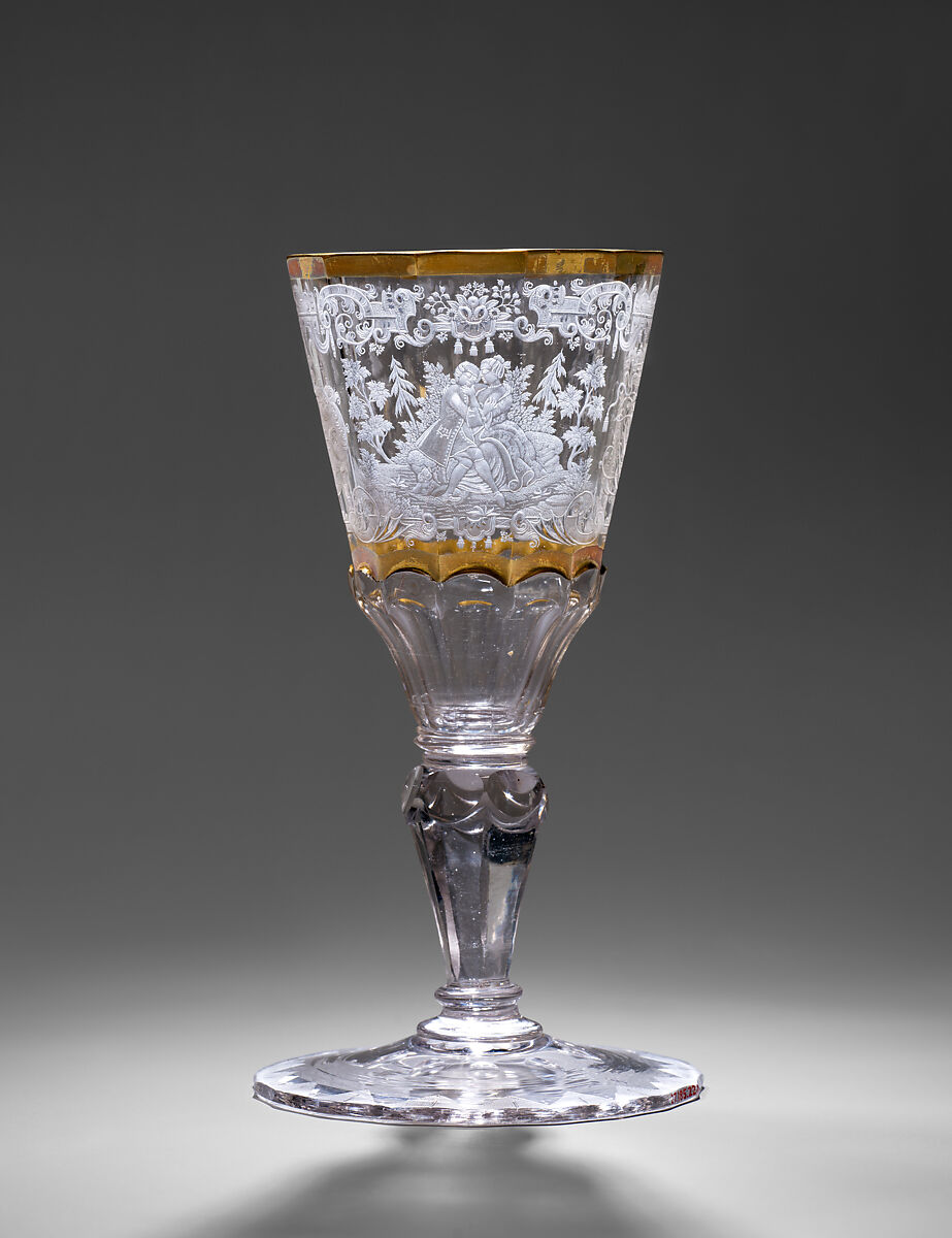 Standing cup, Engraved by Christian Gottfried Schneider (German, 1710–1773), Glass, German, Silesia