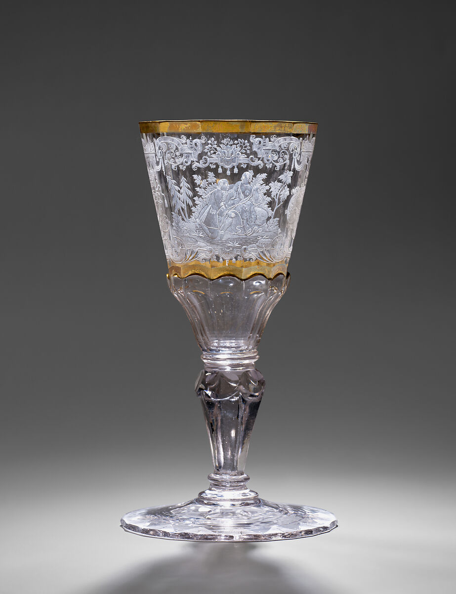 Standing cup, Engraved by Christian Gottfried Schneider (German, 1710–1773), Glass, German, Silesia