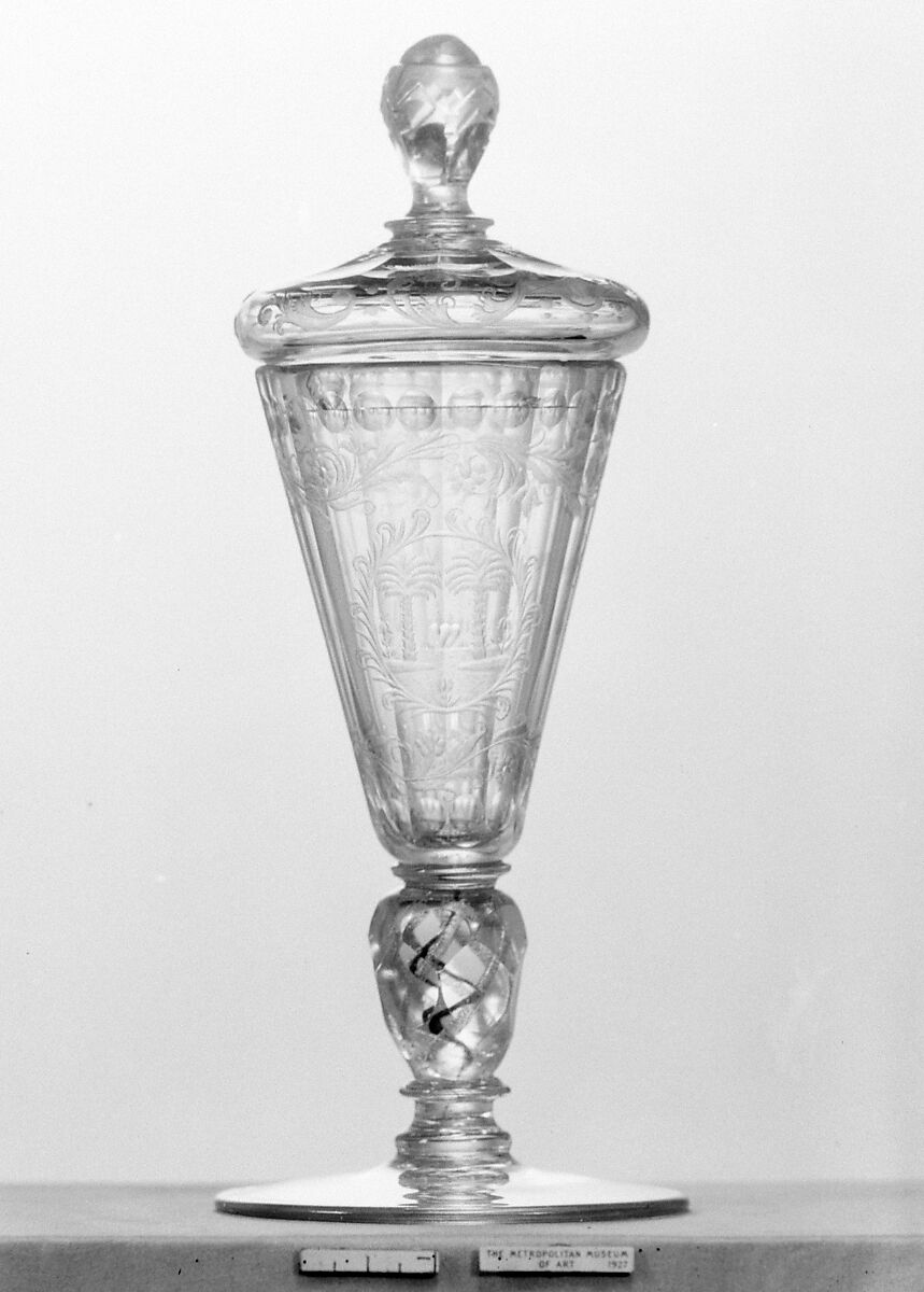 Standing cup with cover, Glass, Bohemian 