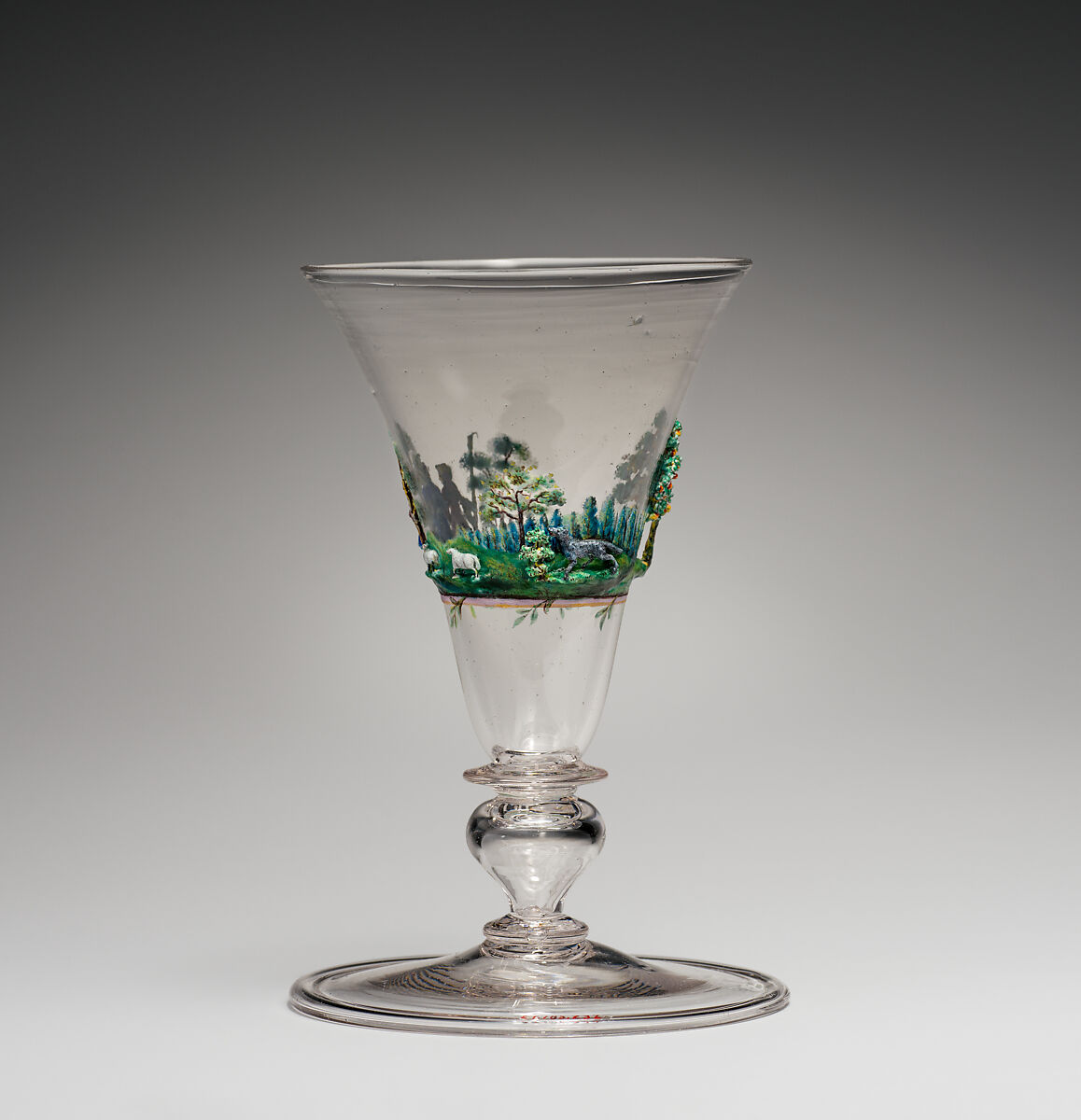 Shepherd and shepherdess in a landscape, Johann Heinrich Meyer (1680–1752, Dresden), Glass, enamel lampwork, Italian, Venice (Murano) glass with German, Dresden lampwork