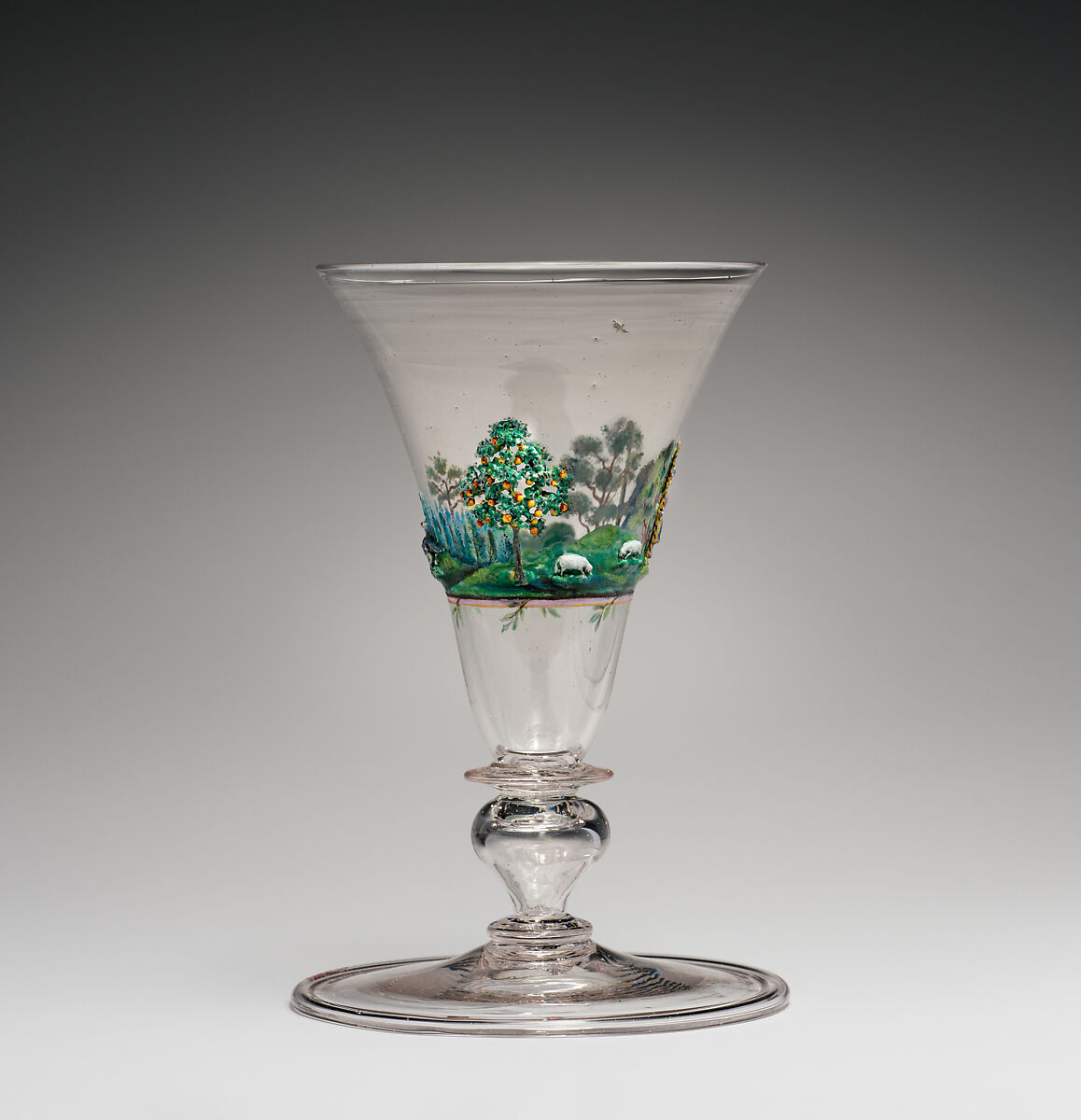 Shepherd and shepherdess in a landscape, Johann Heinrich Meyer (1680–1752, Dresden), Glass, enamel lampwork, Italian, Venice (Murano) glass with German, Dresden lampwork