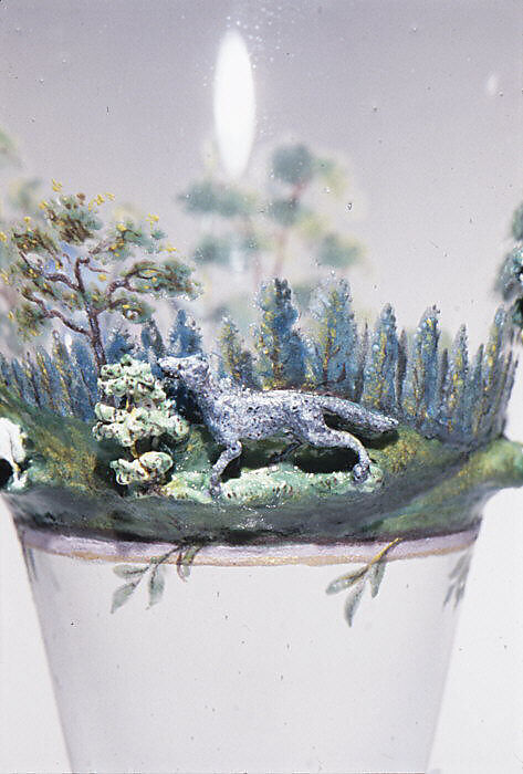 Shepherd and shepherdess in a landscape, Johann Heinrich Meyer (1680–1752, Dresden), Glass, enamel lampwork, Italian, Venice (Murano) glass with German, Dresden lampwork