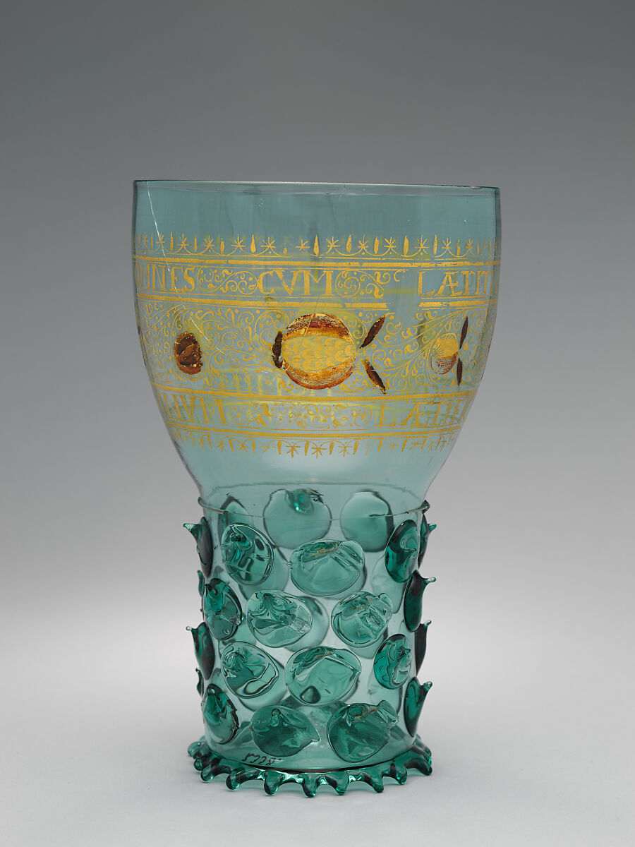 Goblet (Roemer), Glass, cold-painted, gilded, German, Rhineland