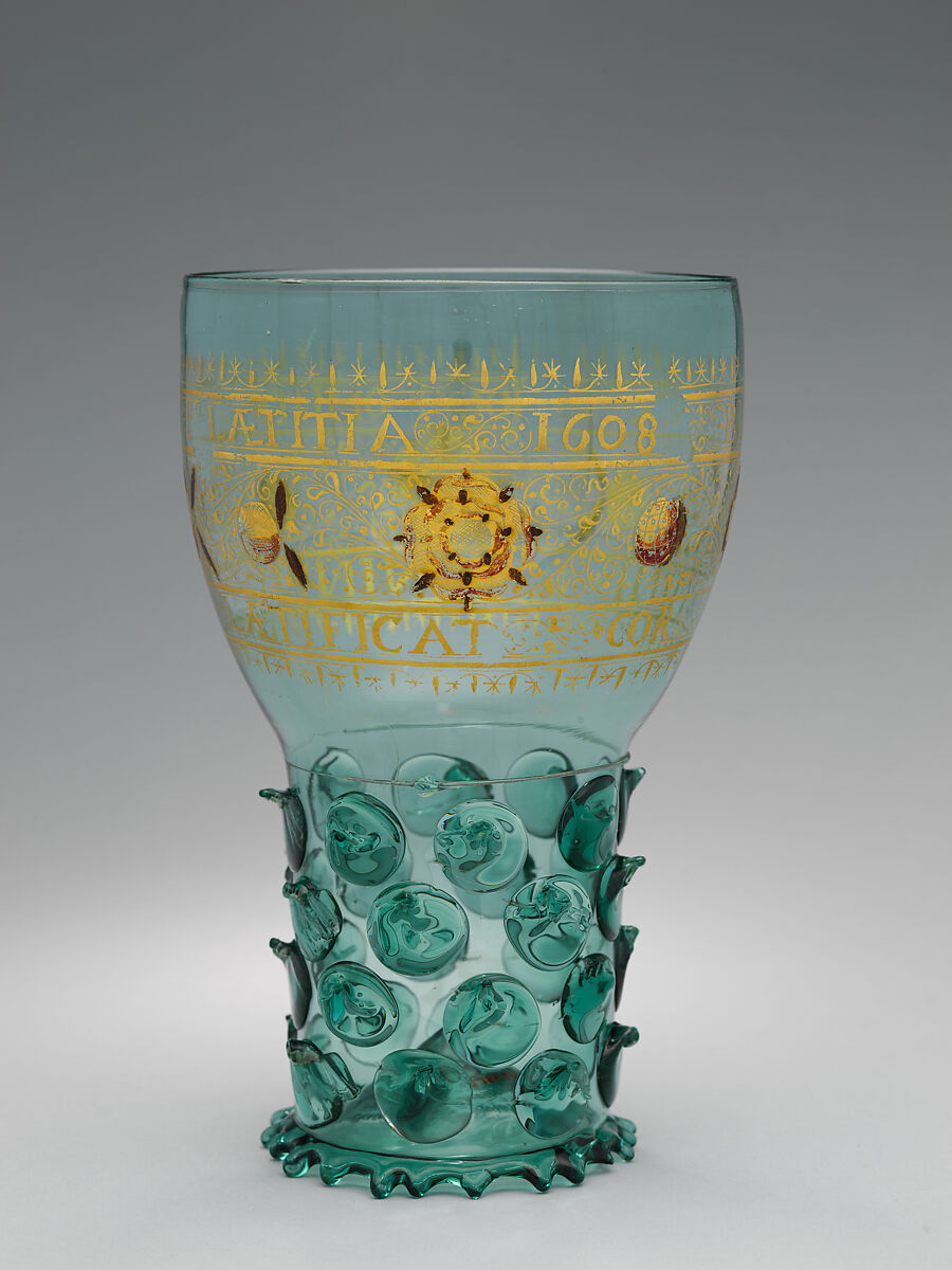 Goblet (Roemer), Glass, cold-painted, gilded, German, Rhineland