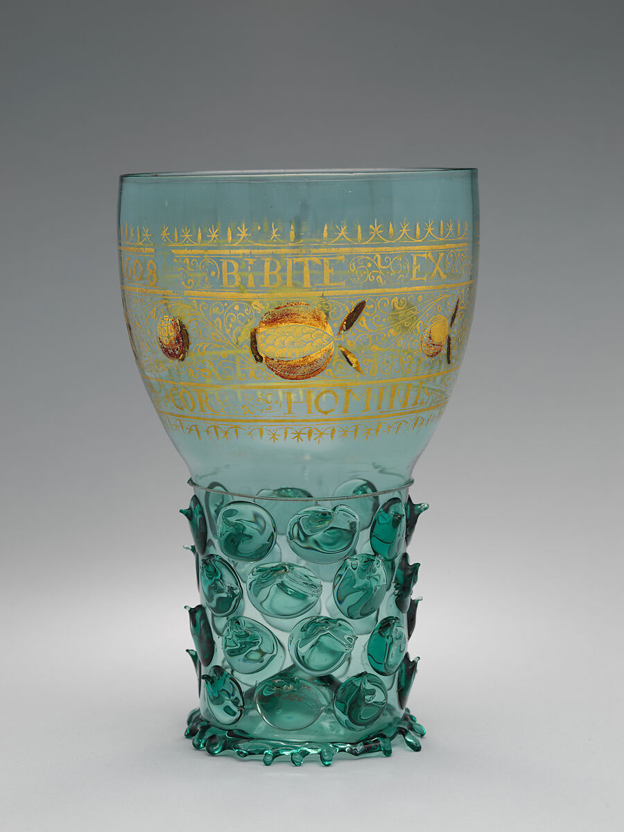 Goblet (Roemer), Glass, cold-painted, gilded, German, Rhineland