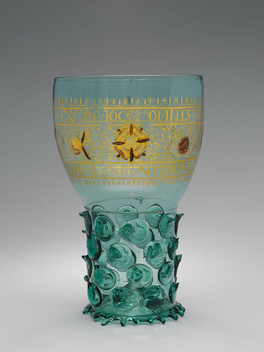 Goblet (Roemer), Glass, cold-painted, gilded, German, Rhineland
