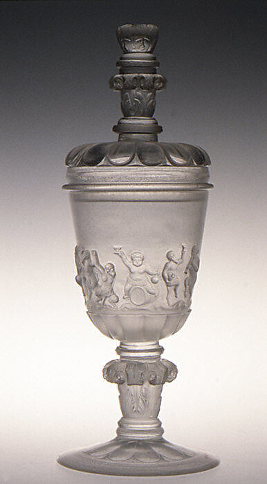 Standing cup with cover, Franz Gundelach (German, working ca. 1694–1716), Glass, German, Cassel 