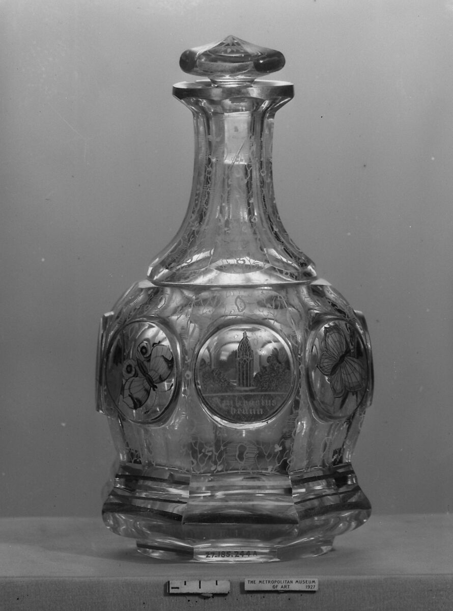 Decanter with scenes of Marienbad, Glass, Bohemian 