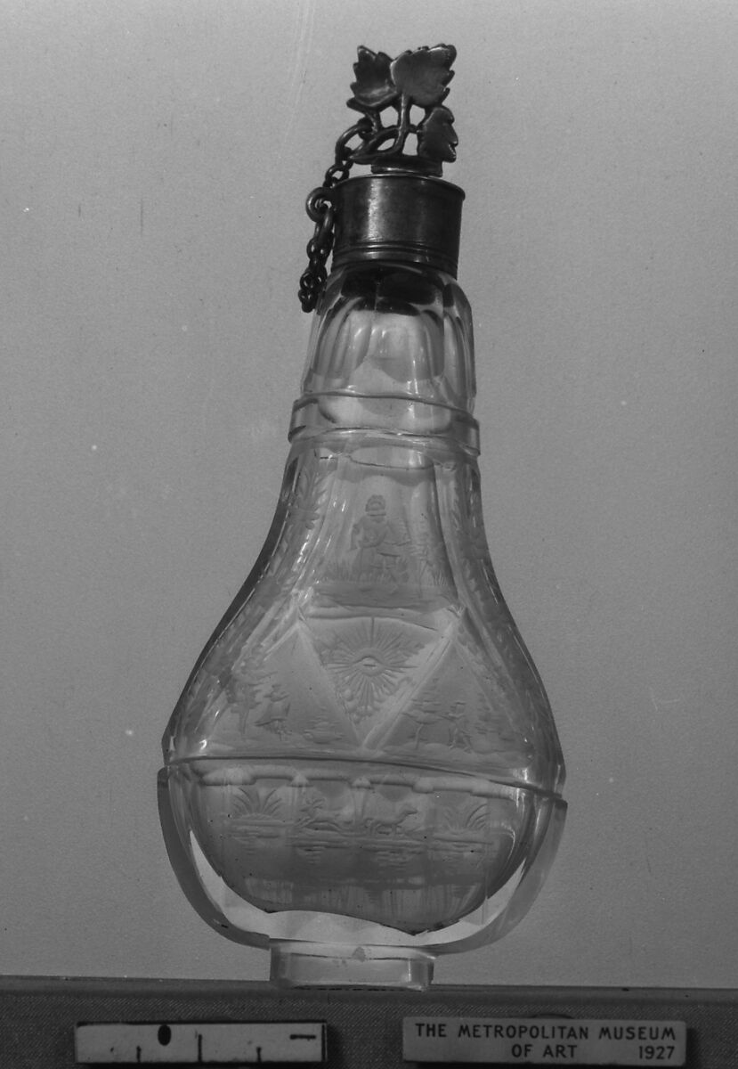 Bottle with silver stopper, Glass, silver, Bohemian, Riesengebirge (Krkonoše) 