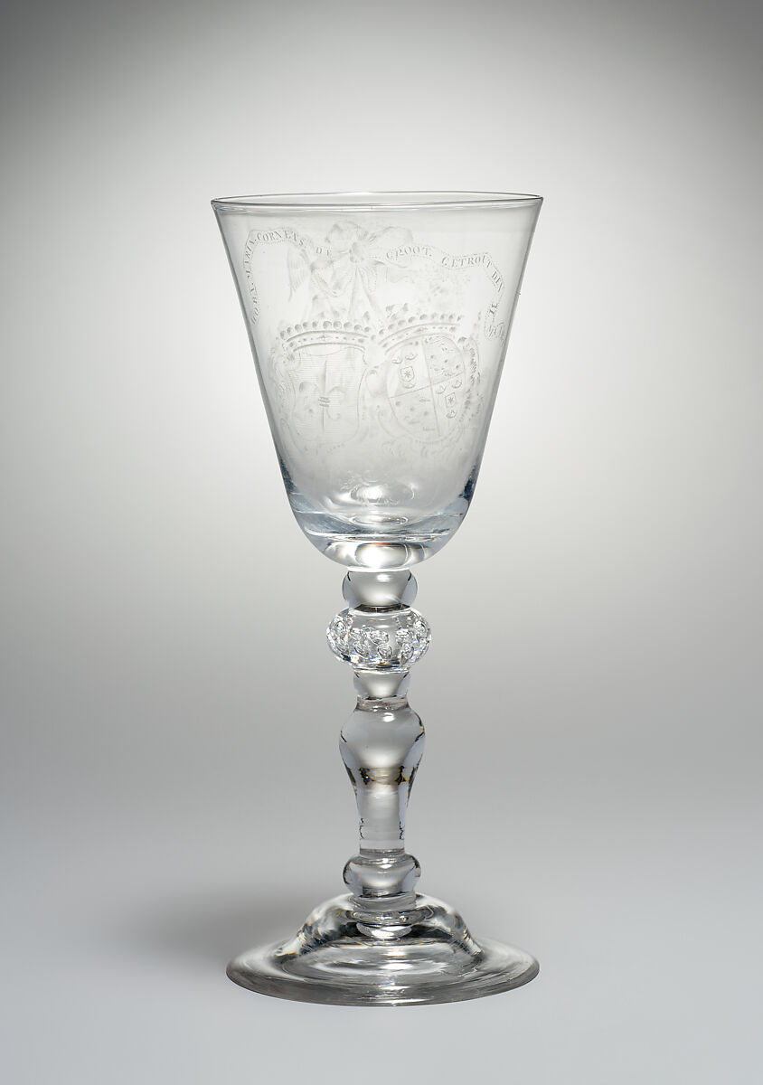 Wedding goblet commemorating the nuptials of Paulus Gevers and Jacoba Maria Cornets de Groot, Style of William Fortuyn (working 1757–70), Glass, Dutch