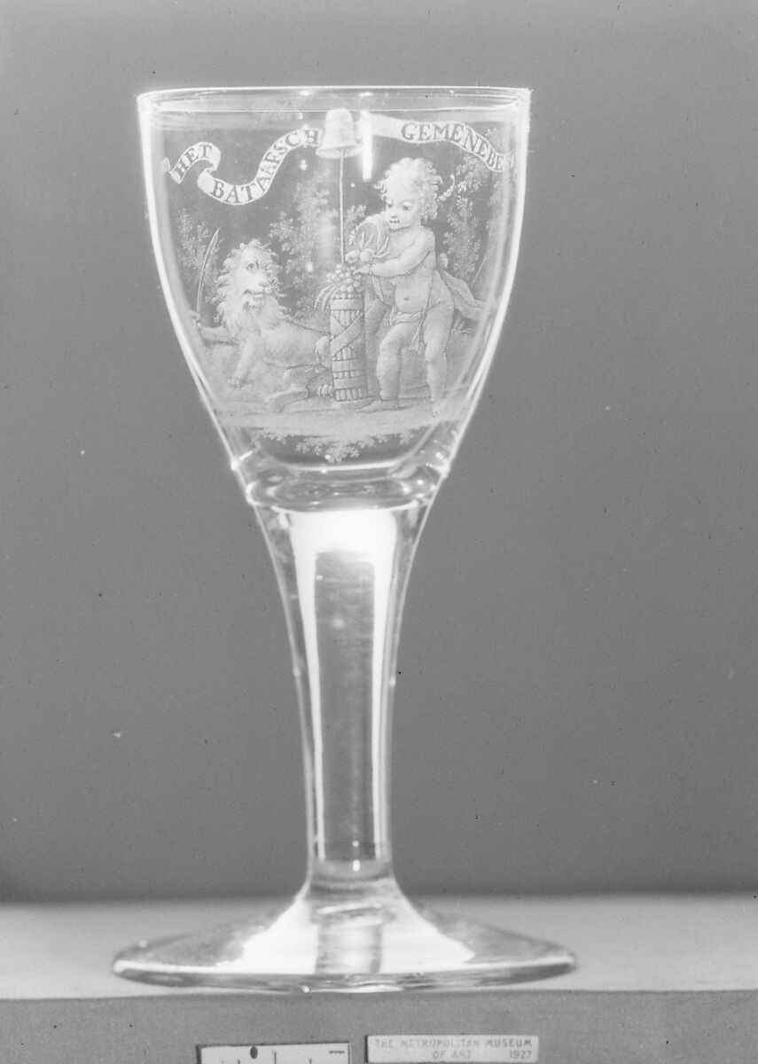 Wineglass, Engraved by David Wolff (Dutch, &#39;s Hertogenbosch 1732–1798 The Hague), Glass, Dutch, The Hague 