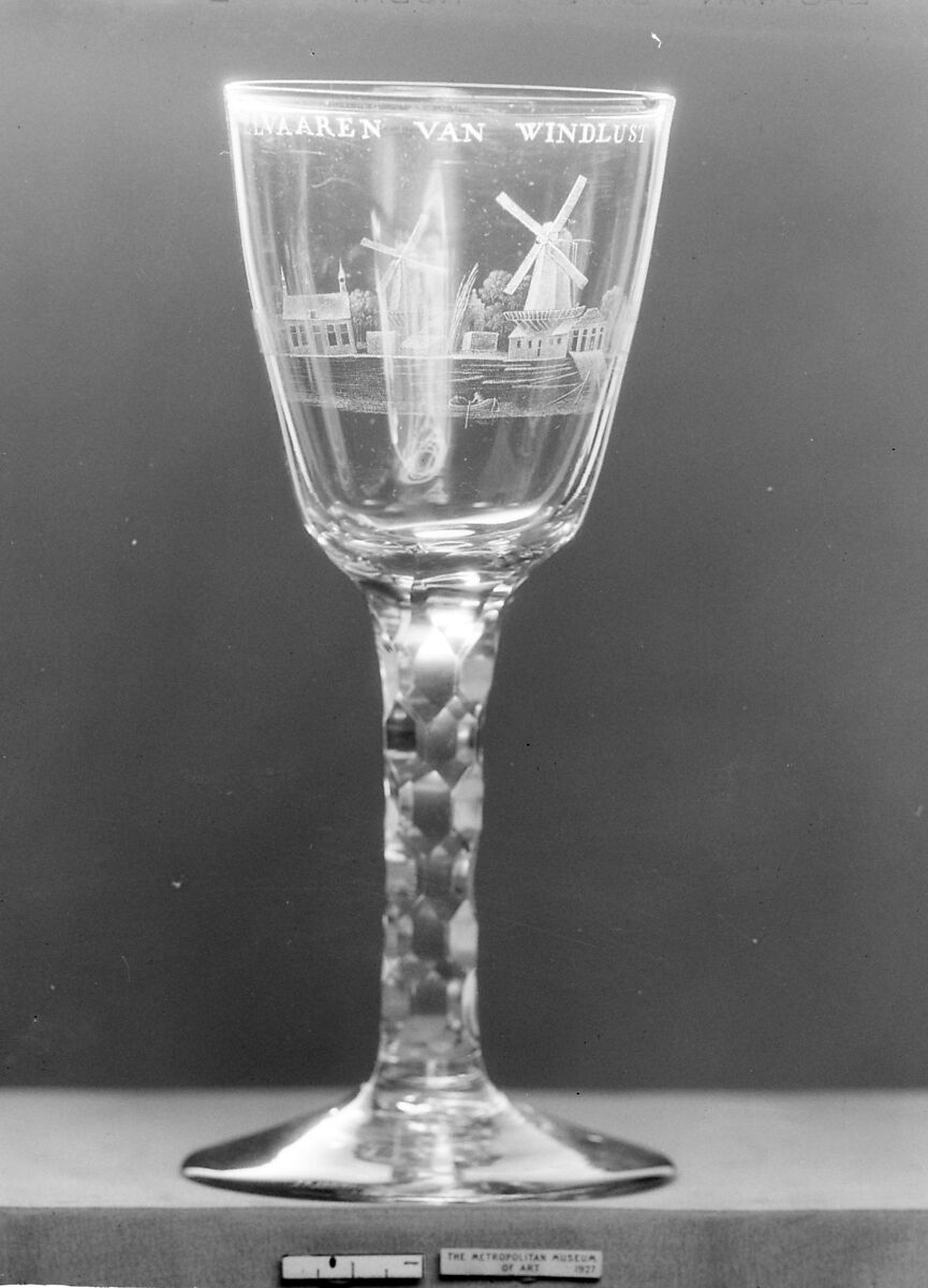 Wineglass, Engraved by David Wolff (Dutch, &#39;s Hertogenbosch 1732–1798 The Hague), Glass, Dutch, The Hague 