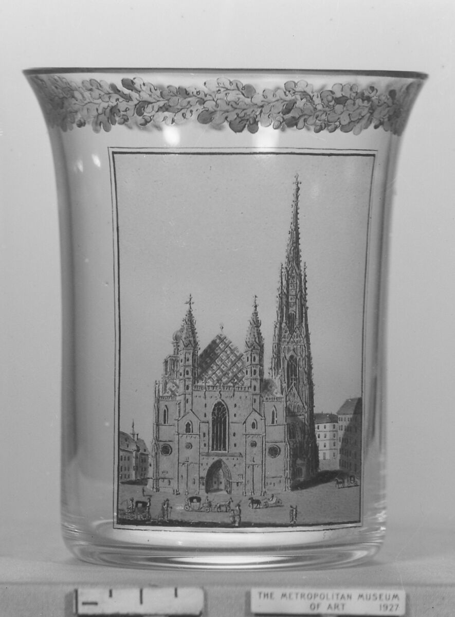 Beaker with view of the Stephansdom, Vienna, Gottlob Samuel Mohn (Austrian, Weissenfels 1789–1825 Laxenburg), Glass, Austrian, Vienna 