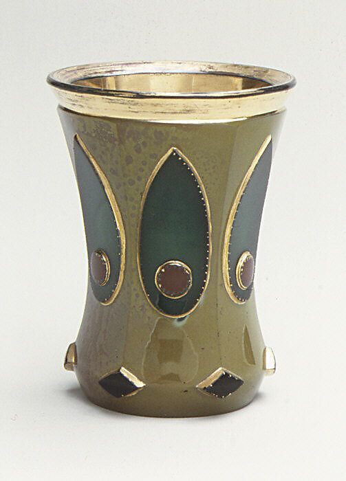 Beaker, Probably by Friedrich Egermann (Czech, 1777–1864), Glass, with green and red overlay, cut, polished, engraved, and gilt, Bohemian, Haida (Nový Bor) 
