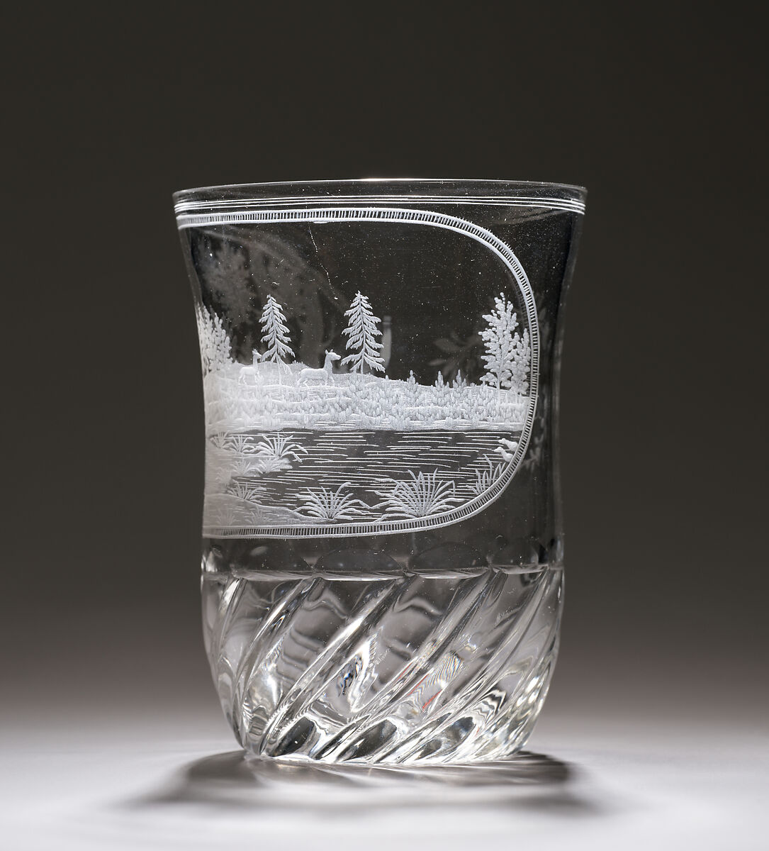 Hunter with dog in a landscape, Glass, Bohemian