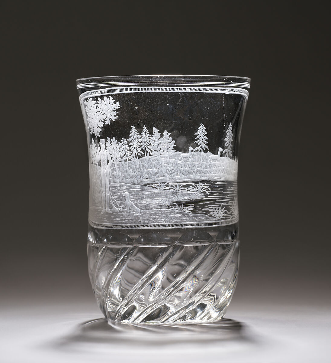 Hunter with dog in a landscape, Glass, Bohemian