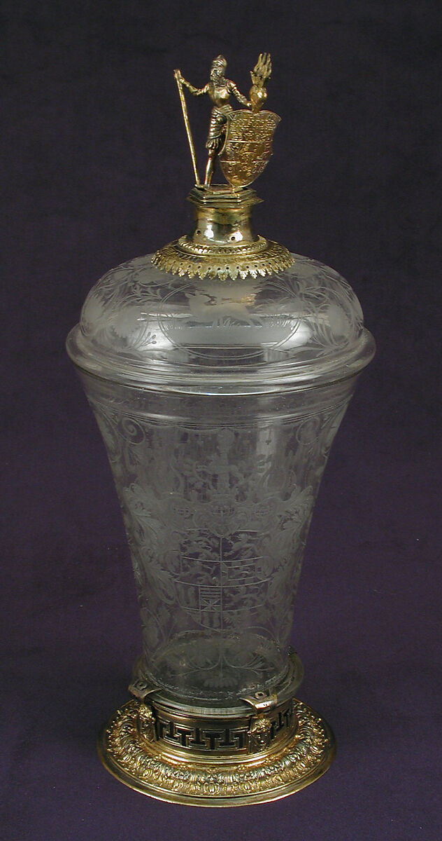 Beaker with cover, Glass, silver gilt, German, Thuringia