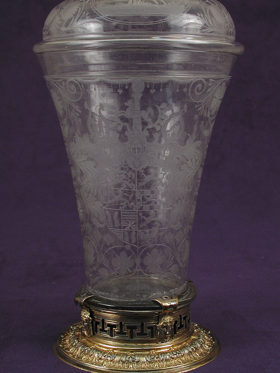 Beaker with cover, Glass, silver gilt, German, Thuringia