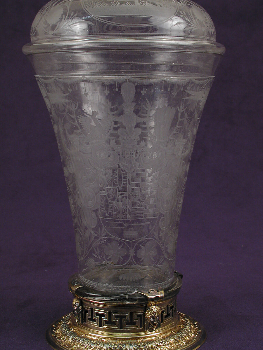 Beaker with cover, Glass, silver gilt, German, Thuringia