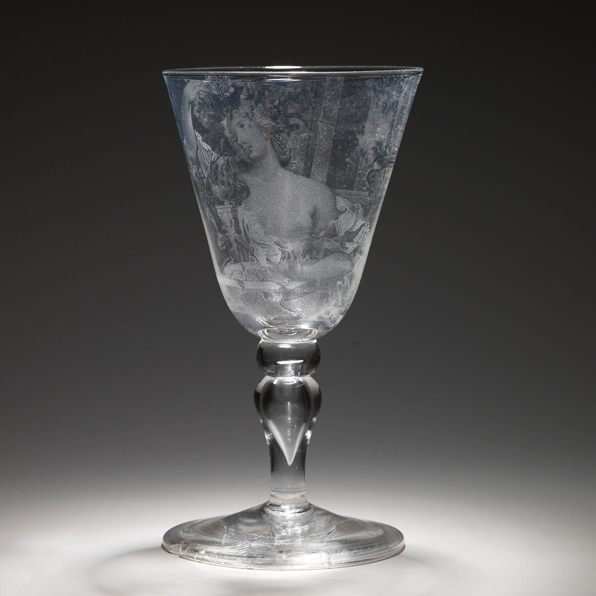 Goblet, Engraved by Frans Greenwood (Dutch, Rotterdam 1680–1761 Dordrecht), Glass, British, Newcastle or Dutch, Dordrecht 