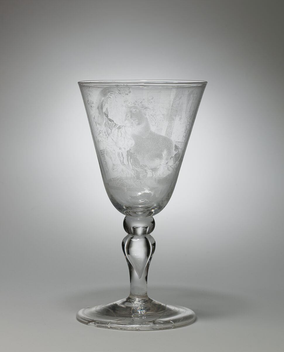 Goblet, Engraved by Frans Greenwood (Dutch, Rotterdam 1680–1761 Dordrecht), Glass, diamond point stipple, British, Newcastle or Dutch, Dordrecht