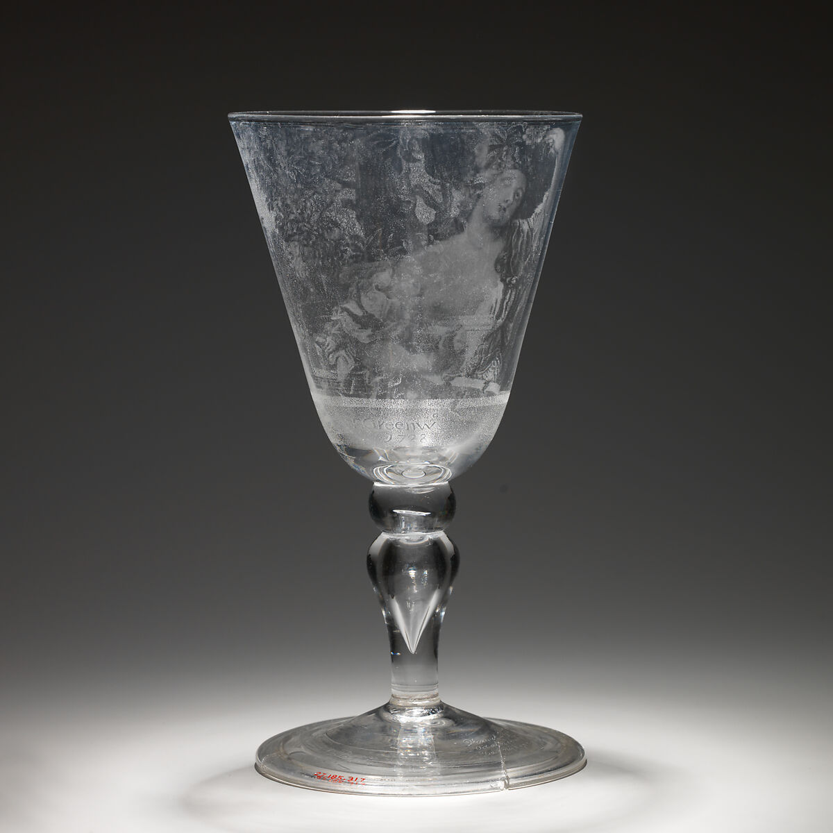 Goblet, Engraved by Frans Greenwood (Dutch, Rotterdam 1680–1761 Dordrecht), Glass, diamond point stipple, British, Newcastle or Dutch, Dordrecht