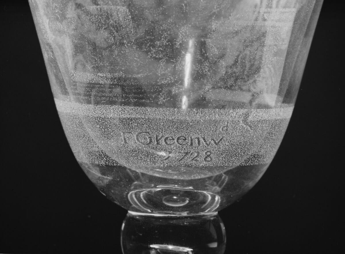 Goblet, Engraved by Frans Greenwood (Dutch, Rotterdam 1680–1761 Dordrecht), Glass, diamond point stipple, British, Newcastle or Dutch, Dordrecht