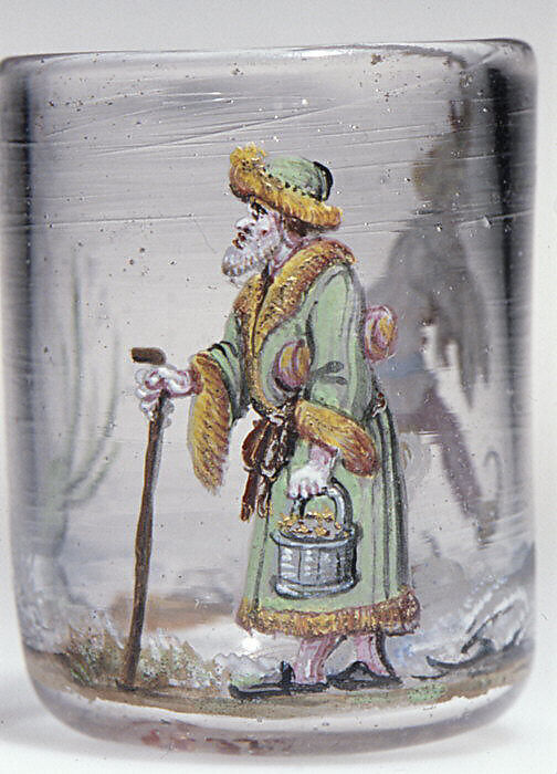 Schnapps glass (one of twelve), Glass, enamel, German, Nuremberg
