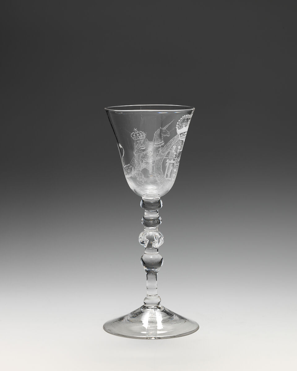 Wineglass, Glass, British, Newcastle glass with Dutch engraving