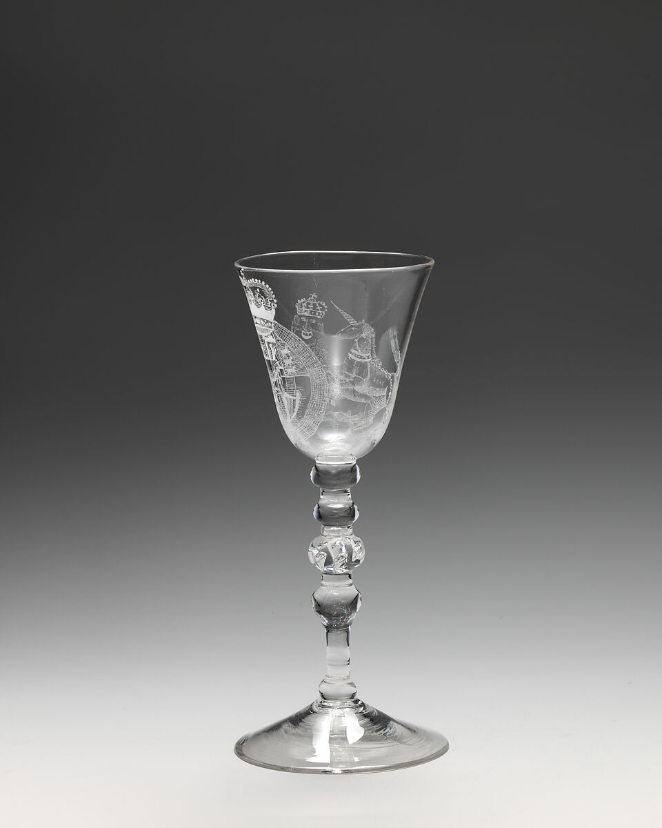 Wineglass, Glass, British, Newcastle glass with Dutch engraving