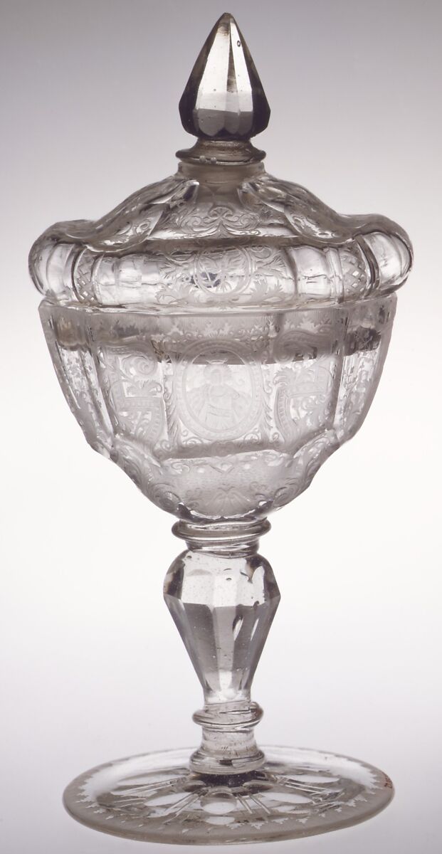 Sweetmeat glass with flagon cover, Glass, Bohemian, Riesengebirge (Krkonoše) 