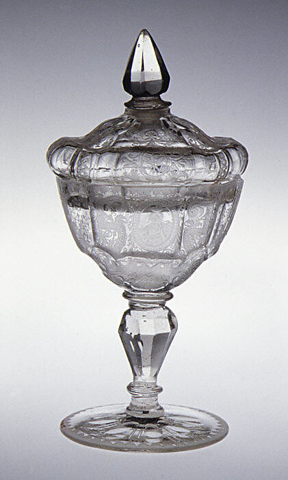 Sweetmeat glass with flagon cover, Glass, Bohemian, Riesengebirge (Krkonoše)