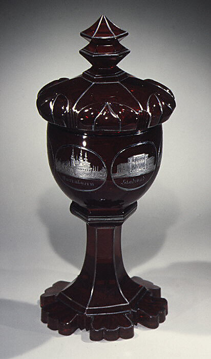 Goblet with cover, Glass, Bohemian 