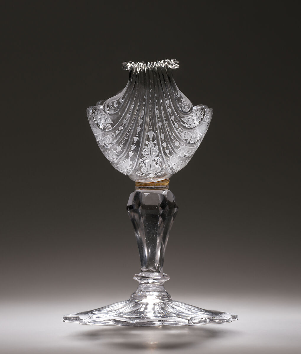 "Gondola" sweetmeat glass, Glass, engraved and partly polished, German, Silesia