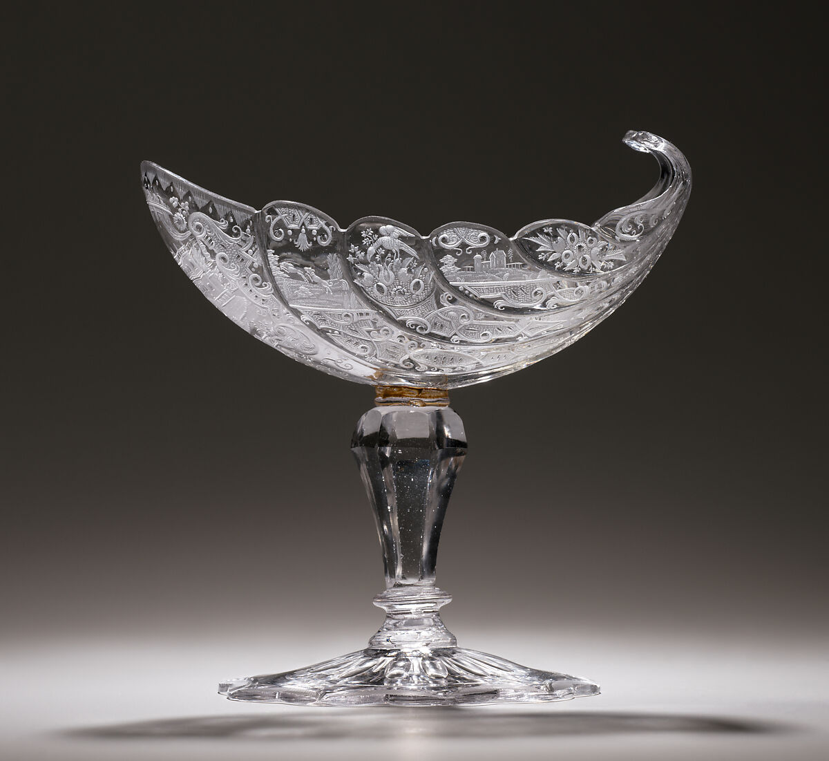 "Gondola" sweetmeat glass, Glass, engraved and partly polished, German, Silesia