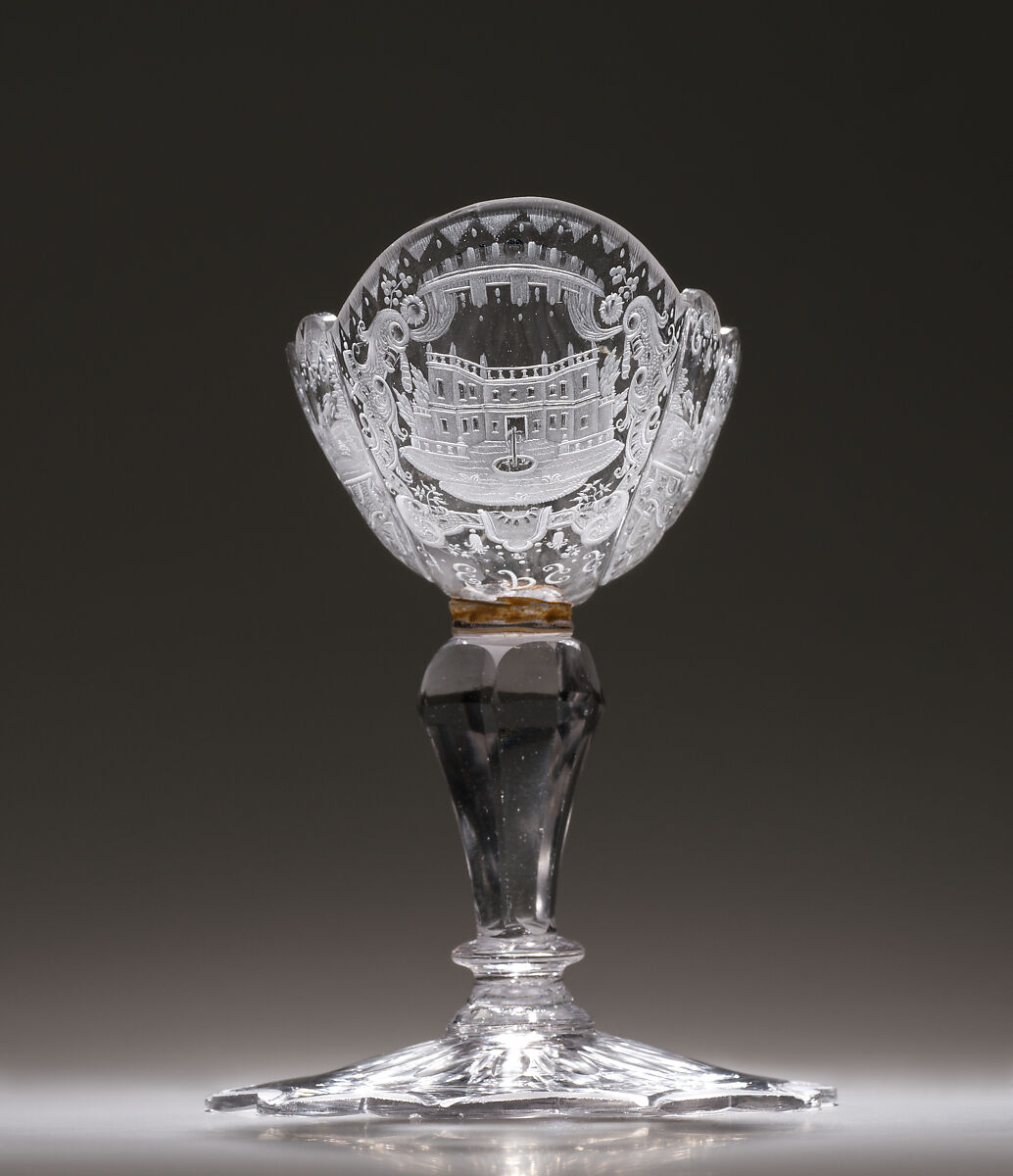 "Gondola" sweetmeat glass, Glass, engraved and partly polished, German, Silesia