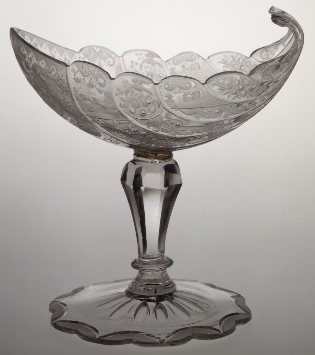 "Gondola" sweetmeat glass, Glass, engraved and partly polished, German, Silesia 