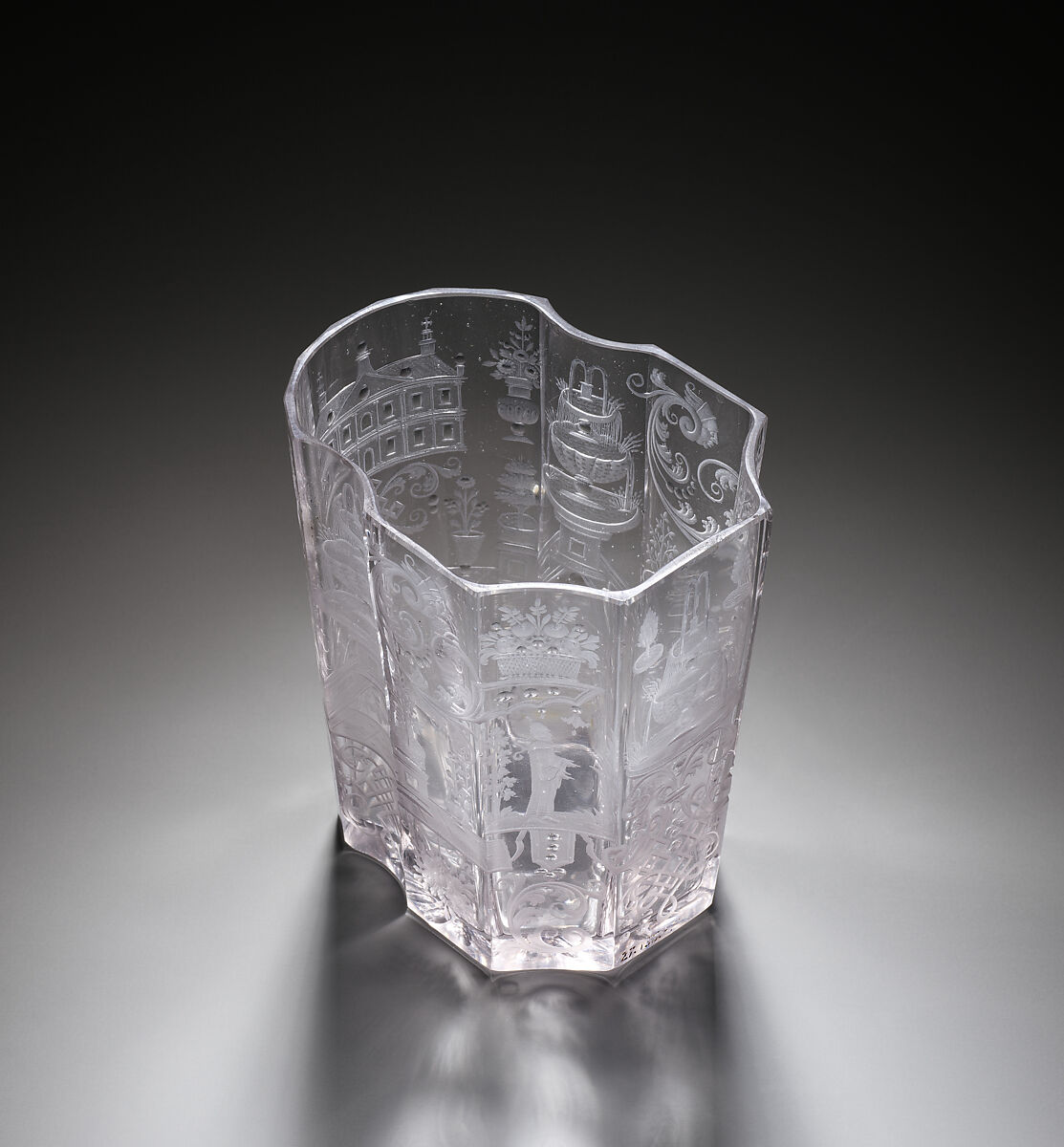 Bass-viol shaped beaker, Glass, Bohemian, Riesengebirge (Krkonoše)