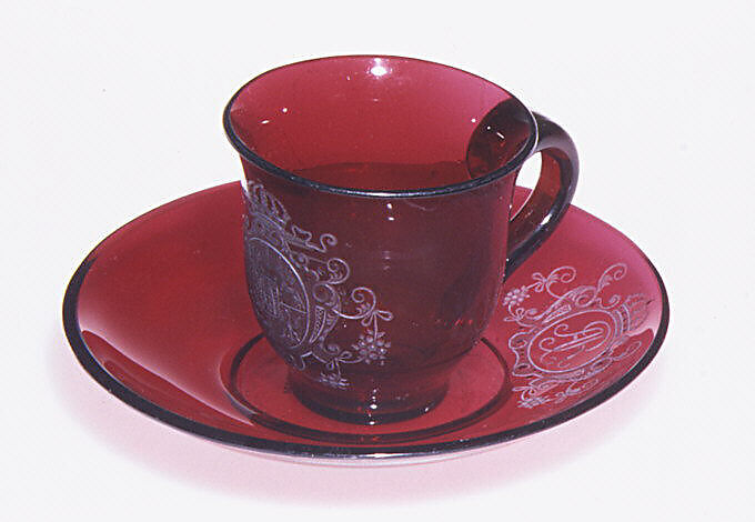 Saucer, Glass, German, Potsdam glass with Saxony (Dresden) decoration