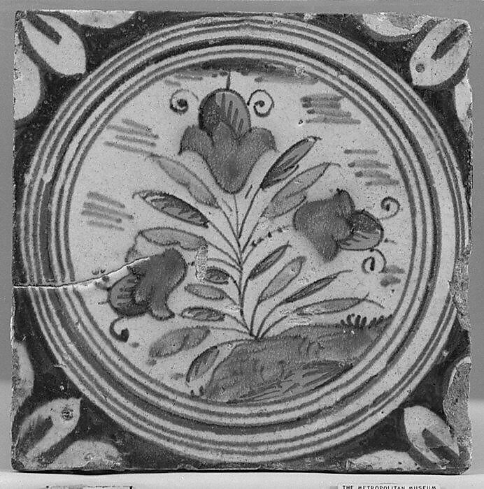 Tile, Tin-glazed earthenware, Dutch, Holland 