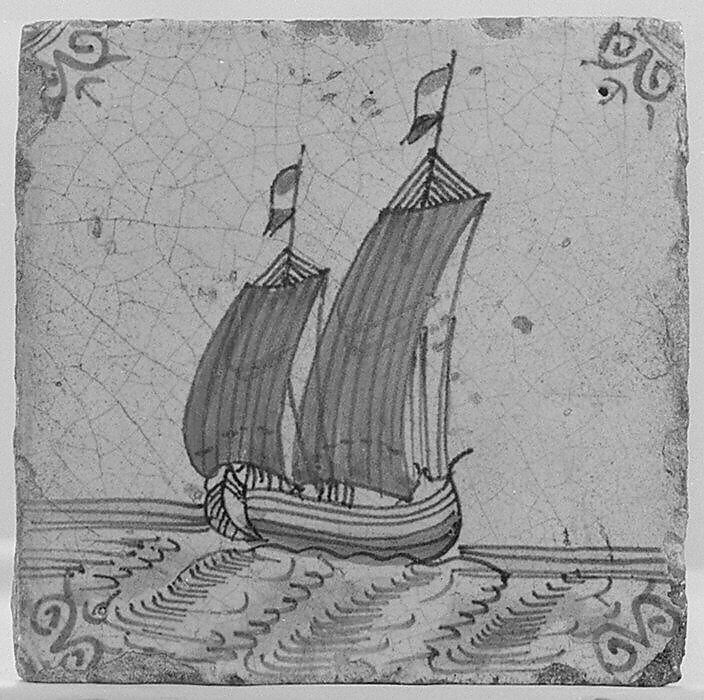 Tile, Tin-glazed earthenware, Dutch, Harlingen 