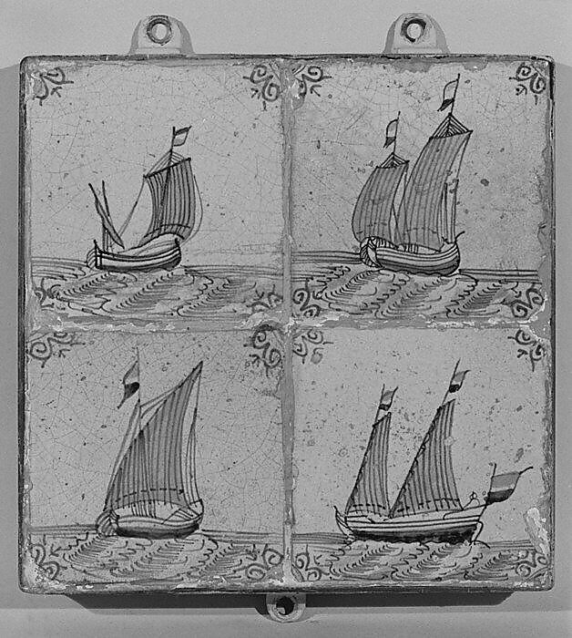 Tile, Tin-glazed earthenware, Dutch, Harlingen