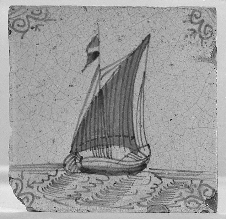 Tile, Tin-glazed earthenware, Dutch, Harlingen 